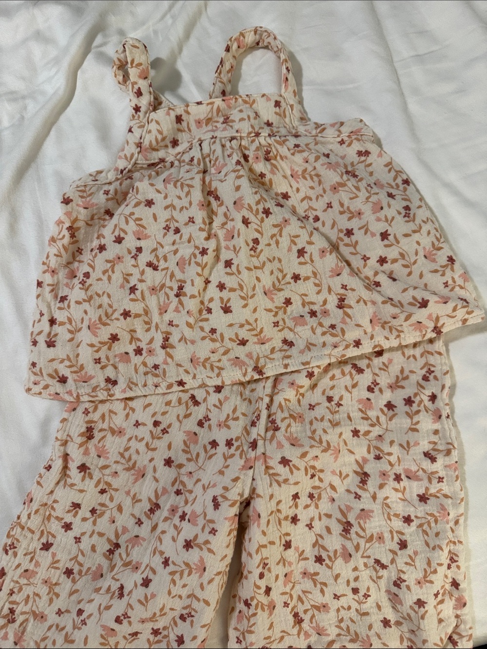 Girls Cream Floral Jumpsuit & Romper Set - Petite Sleeveless Matching Outfit